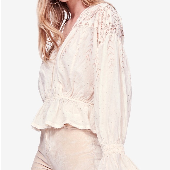 Free People Snowy Sand Gold Glitter Blouse Top - Picture 3 of 7